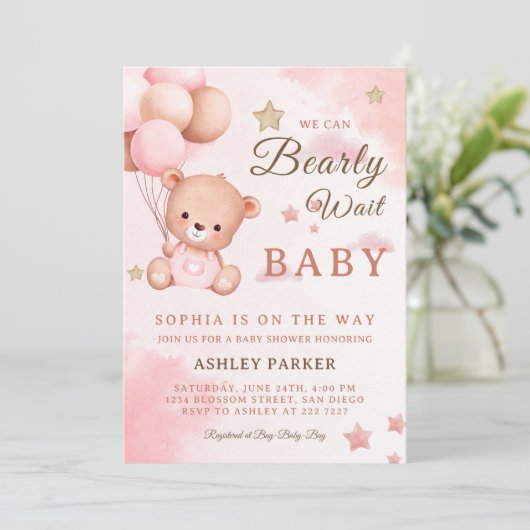 Bär mit Balloons Einladung (Stehend Vorderseite)