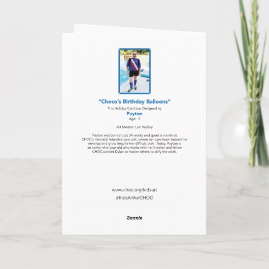 Bär mit Balloons - Kinder Kunst für CHOC Dankeskarte (Rückseite)