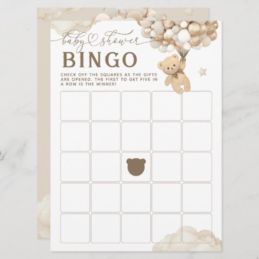 Bär mit Balloons Neutral Baby Shower Game Einladung (Vorne/Hinten)