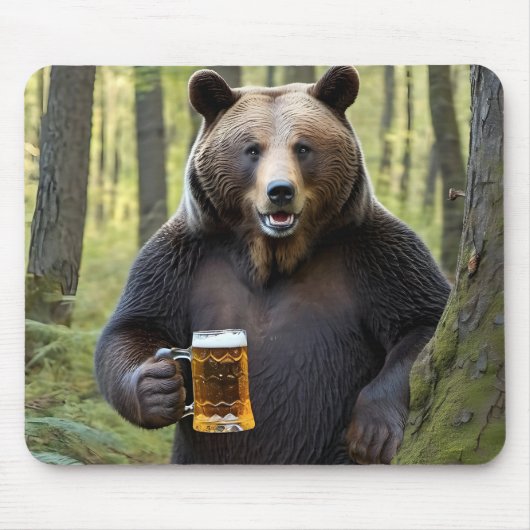 Bär mit Bier-Tasse Mousepad (Vorne)
