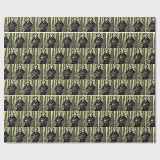 Bär mit Birthday Beer Geschenkpapier (Flach)