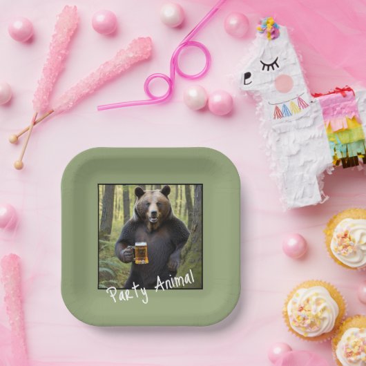 Bär mit Birthday Beer Pappteller (Party)