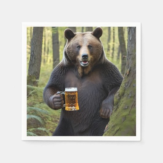 Bär mit Birthday Beer Serviette (Vorderseite)