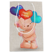 Bär mit Birthday Heart Balloons Mittlere Geschenktüte (Vorderseite)