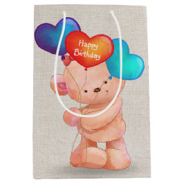 Bär mit Birthday Heart Balloons Mittlere Geschenktüte