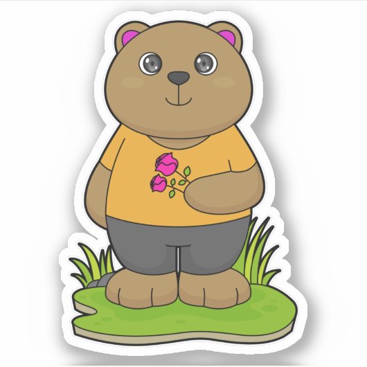 Bär mit Blume Aufkleber (Vorderseite)