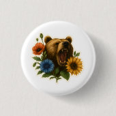 Bär mit Blume Button (Vorderseite)