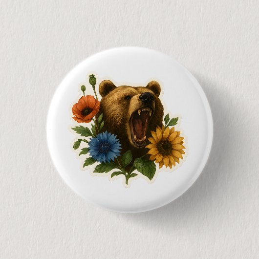 Bär mit Blume Button (Vorderseite)