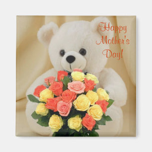 Bär mit Blume glücklich Muttertag!Magnet Magnet