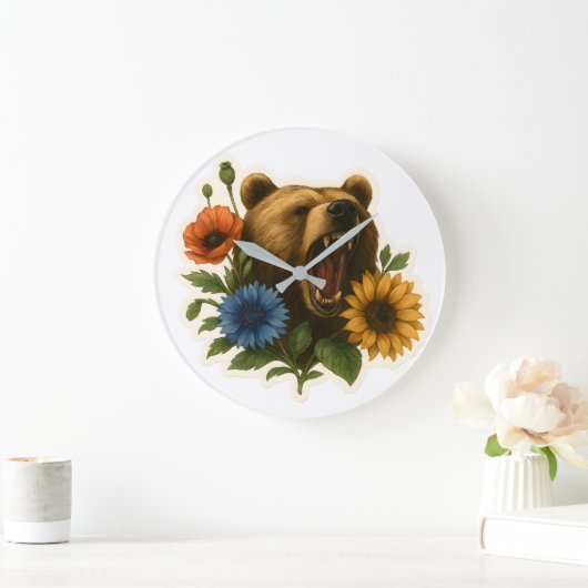 Bär mit Blume Große Wanduhr (Zuhause)