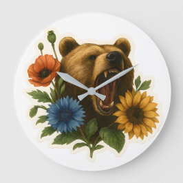 Bär mit Blume Große Wanduhr
