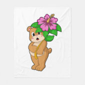 Bär mit Blume Hibiskus Fleecedecke (Vorderseite)