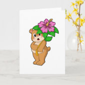 Bär mit Blume Hibiskus Karte (Gelbe Blume)