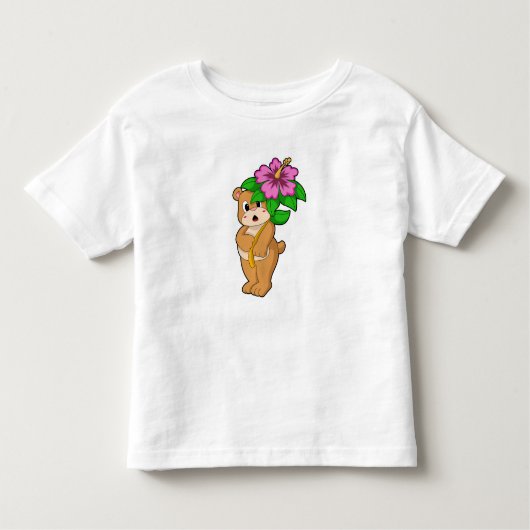 Bär mit Blume Hibiskus Kleinkind T-shirt (Vorderseite)