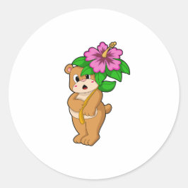 Bär mit Blume Hibiskus Runder Aufkleber