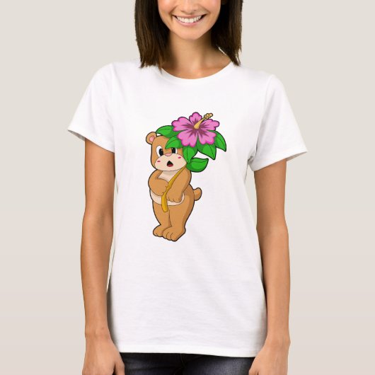 Bär mit Blume Hibiskus T-Shirt (Vorderseite)