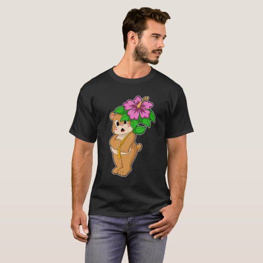 Bär mit Blume Hibiskus T-Shirt (Vorne ganz)