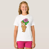 Bär mit Blume Hibiskus T-Shirt (Vorne ganz)