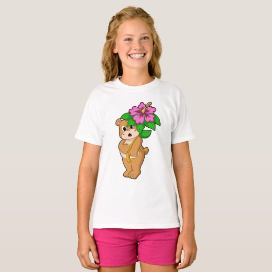 Bär mit Blume Hibiskus T-Shirt (Vorne ganz)