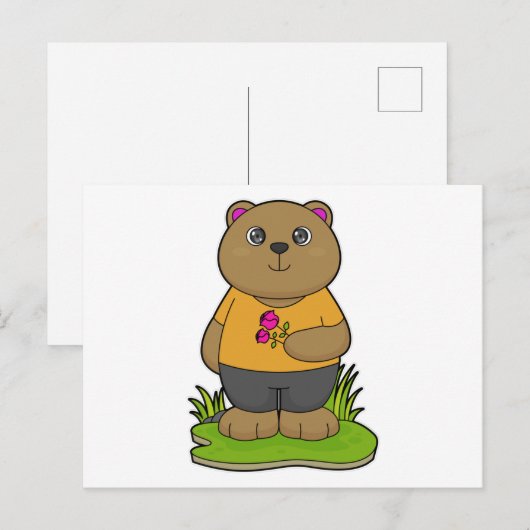 Bär mit Blume Postkarte (Vorne/Hinten)