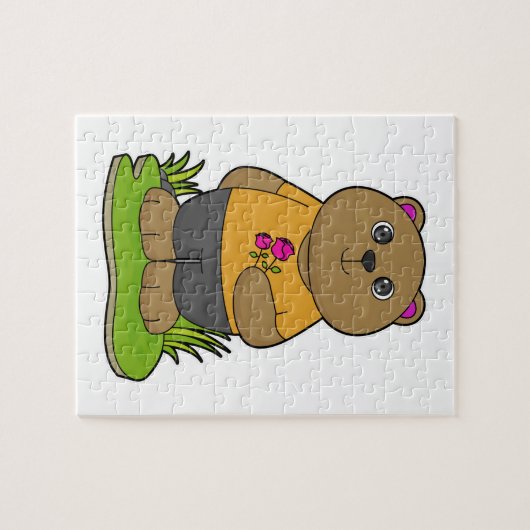 Bär mit Blume Puzzle (Horizontal)