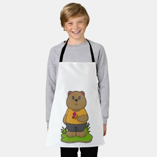 Bär mit Blume Schürze (Getragen)