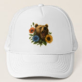 Bär mit Blume Truckerkappe (Vorderseite)