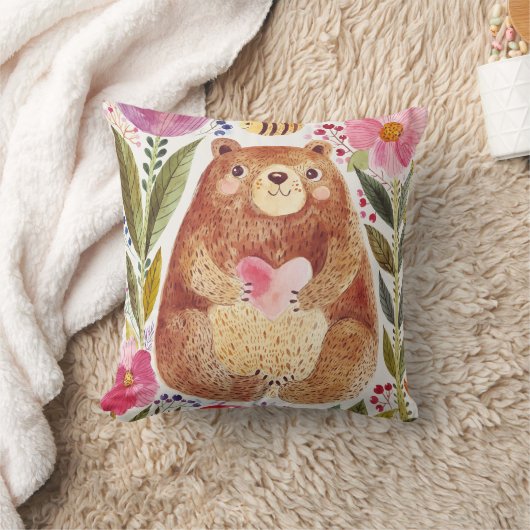 Bär mit Blume und Biene Kissen (Decke)