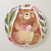 Bär mit Blume und Biene Rundes Kissen (Rückseite)