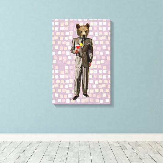 Bär mit Cocktail Leinwanddruck (Insitu (Holzboden))