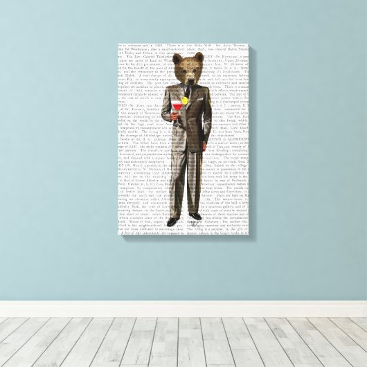 Bär mit Cocktail Leinwanddruck (Insitu (Holzboden))