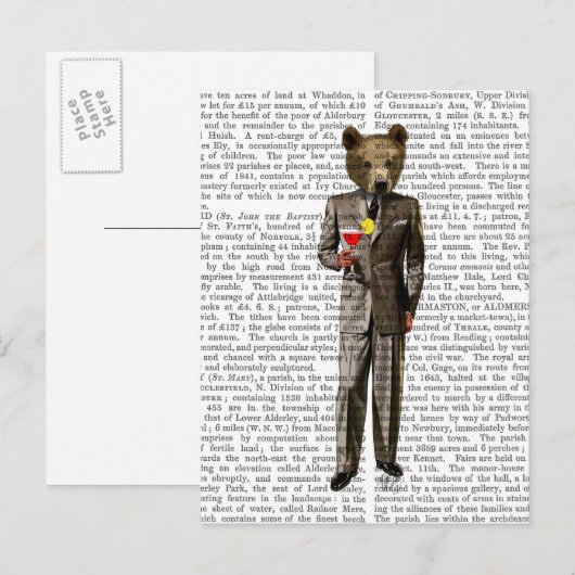 Bär mit Cocktail Postkarte (Vorne/Hinten)