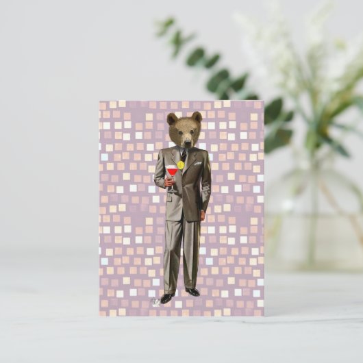 Bär mit Cocktail Postkarte (Stehend Vorderseite)