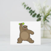 Bär mit Dumbell an der Yoga-Fitness Postkarte (Stehend Vorderseite)