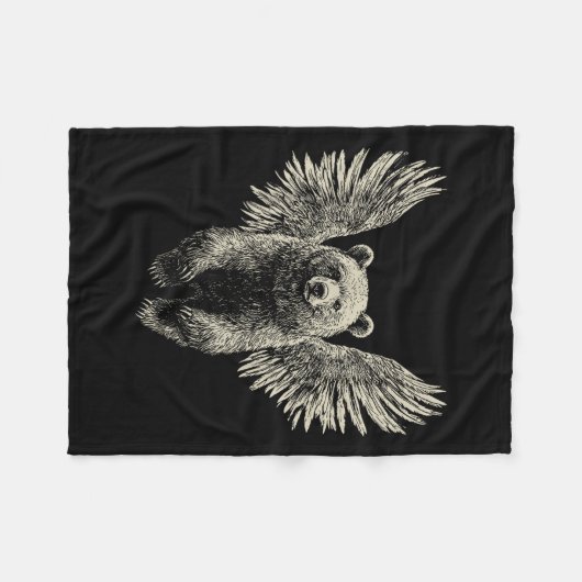 Bär mit Engel Wings Retro Wildlife Artefakt Flyin Fleecedecke (Vorderseite (Horizontal))