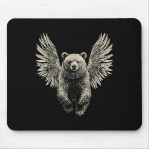 Bär mit Engelsflügeln Retro-Wildlife-Kunstwerk fli Mousepad
