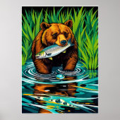 Bär mit Fang - kühne Lachs Hunt River Scene Poster (Vorne)
