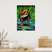 Bär mit Fang - kühne Lachs Hunt River Scene Poster (Küche)