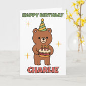 Bär mit Geburtstagskuchen Party Geburtstag Karte (Gelbe Blume)