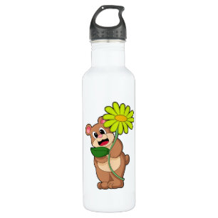 Bär mit gelber Blume Edelstahlflasche