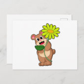 Bär mit gelber Blume Postkarte (Vorne/Hinten)