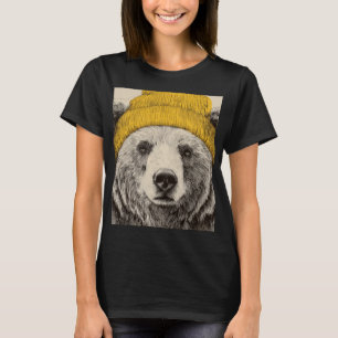 Bär mit gelber Mütze rustikales Waldtier T-Shirt