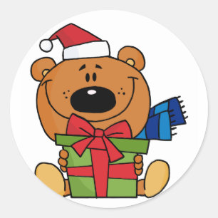 Bär mit Geschenkideen und Geschenken Runder Aufkleber