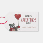 Bär mit Herzballon Glücklicher Valentinstag Geschenkanhänger (Rückseite Horizontal)