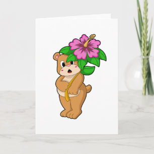 Bär mit Hibiskusblüte Karte