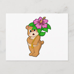 Bär mit Hibiskusblüte Postkarte