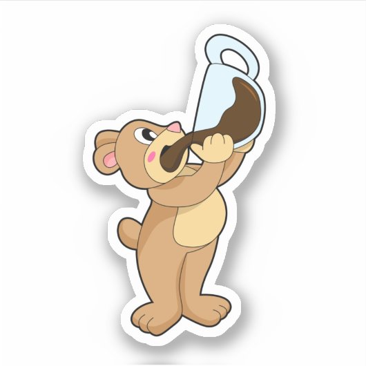 Bär mit Kaffee-Cup Aufkleber (Vorderseite)