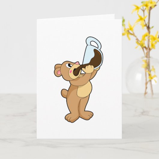 Bär mit Kaffee-Cup Karte (Gelbe Blume)
