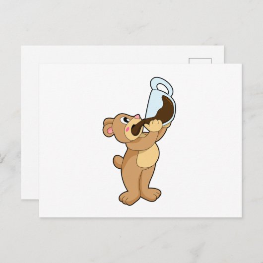 Bär mit Kaffee-Cup Postkarte (Vorne/Hinten)