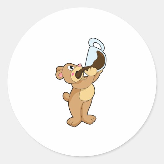 Bär mit Kaffee-Cup Runder Aufkleber (Vorderseite)